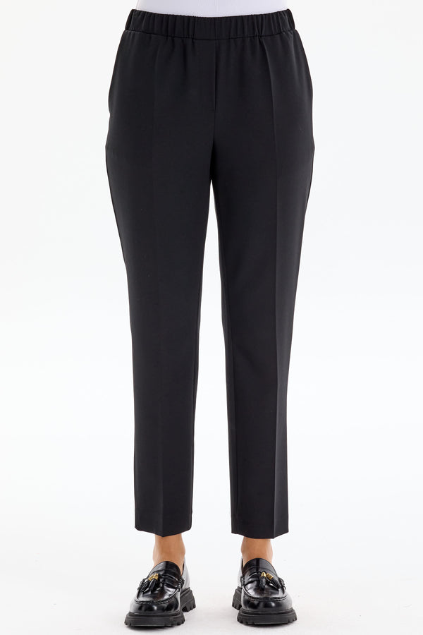 Elastic Waist Carrot Trousers - Black 