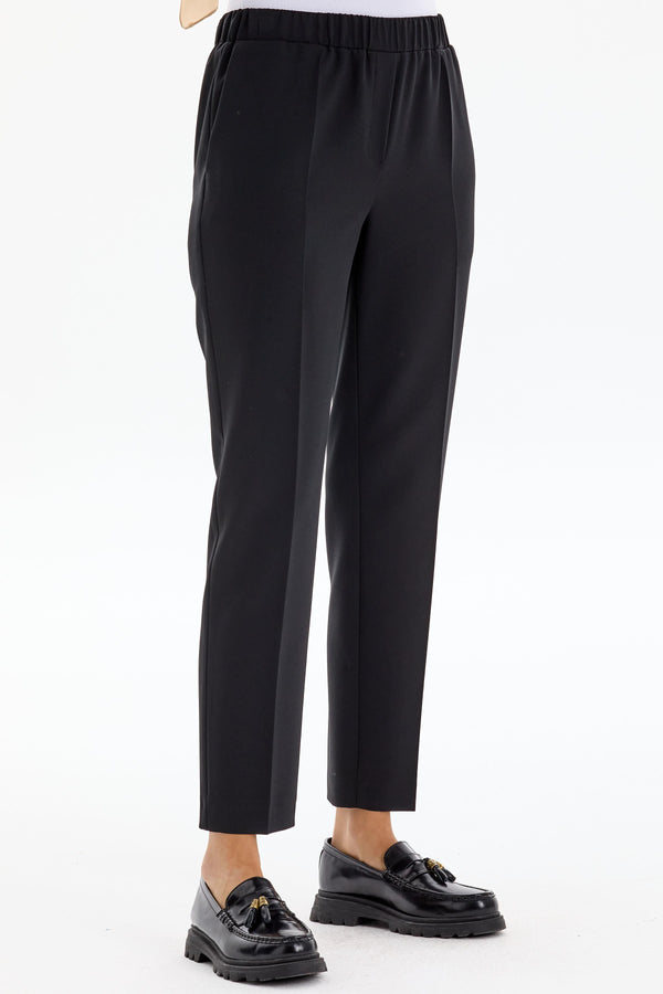 Elastic Waist Carrot Trousers - Black 