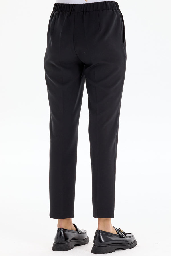 Elastic Waist Carrot Trousers - Black 