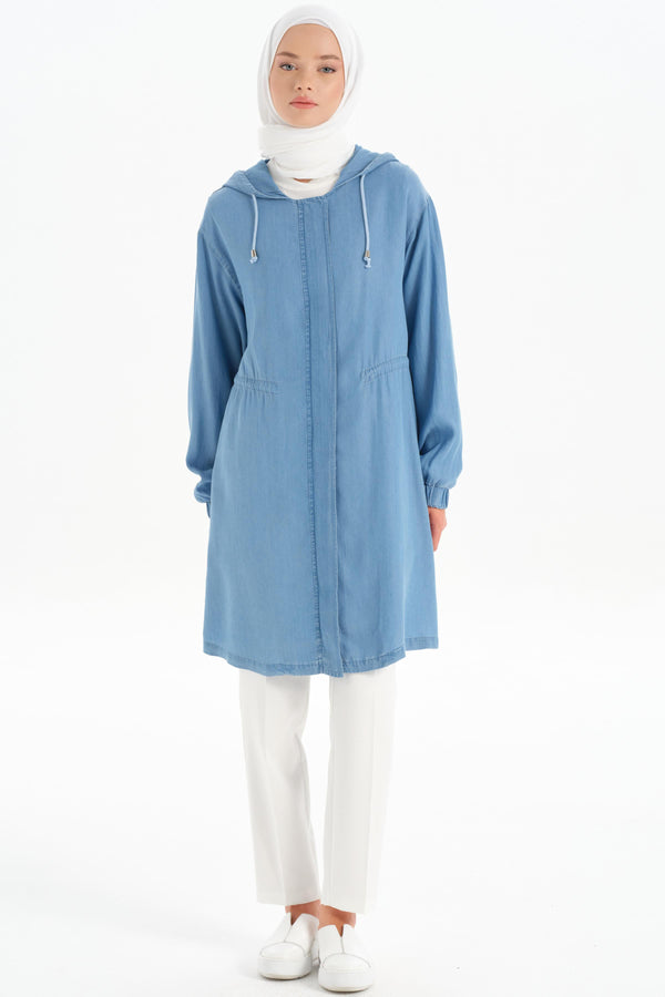 Waist Tied Hooded Tencel Wear-Go - Indigo