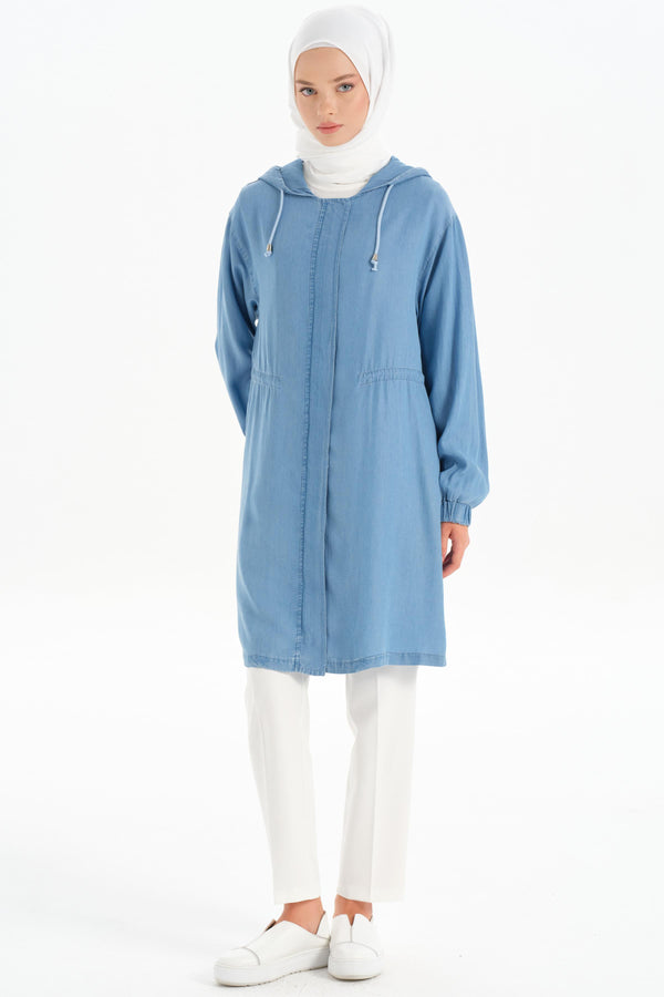 Waist Tied Hooded Tencel Wear-Go - Indigo