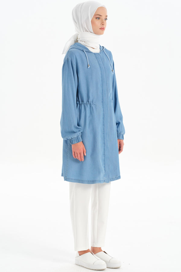 Waist Tied Hooded Tencel Wear-Go - Indigo