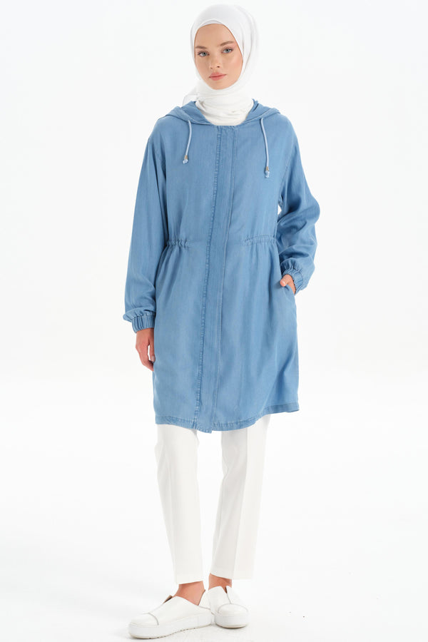 Waist Tied Hooded Tencel Wear-Go - Indigo