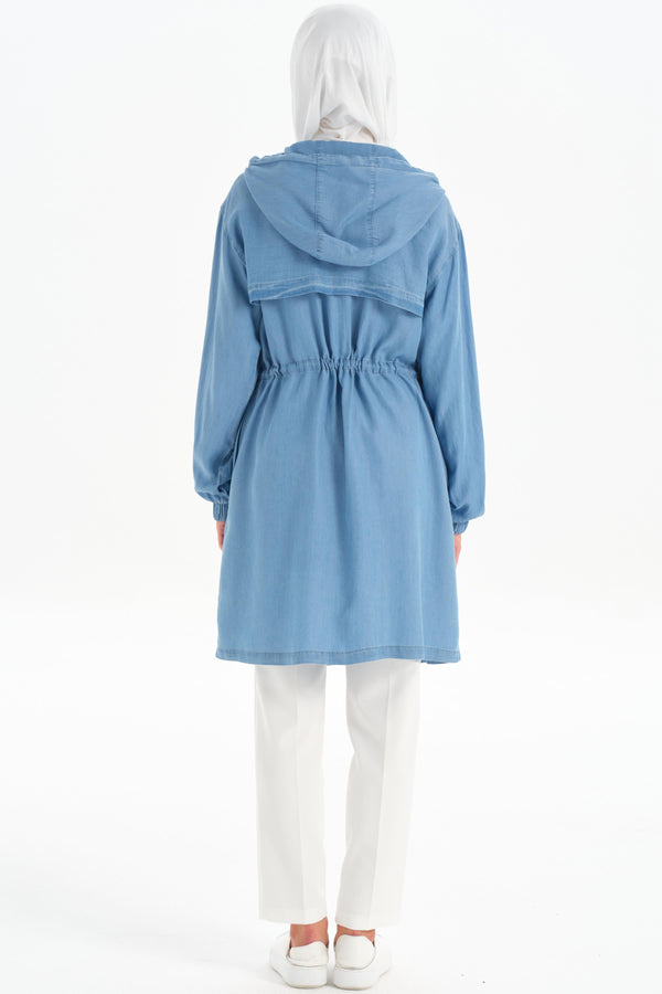 Waist Tied Hooded Tencel Wear-Go - Indigo