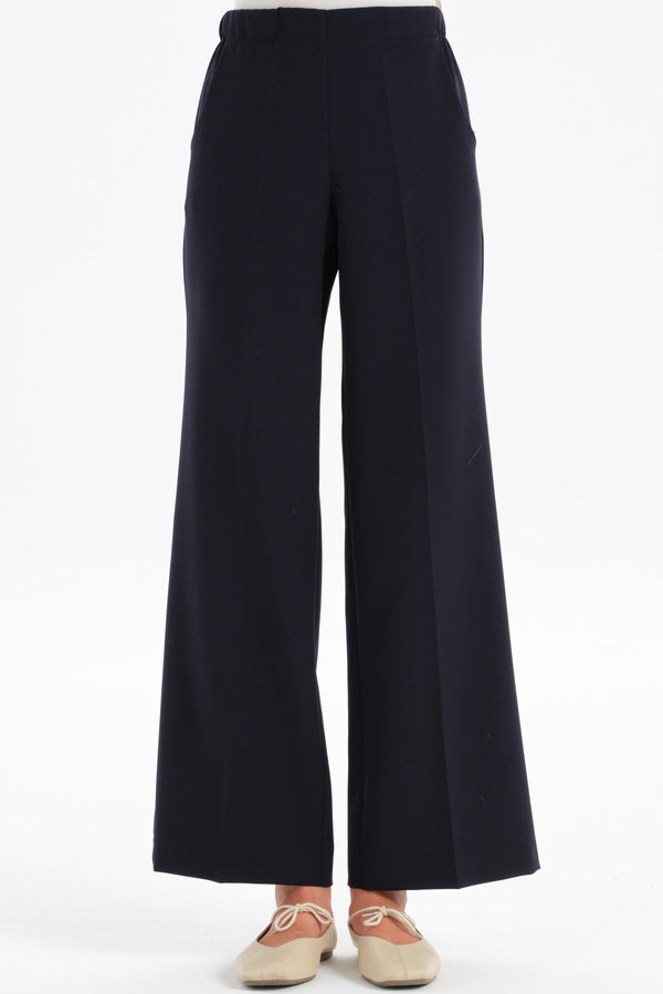 Elastic Waist Culotte Trousers - Navy Blue