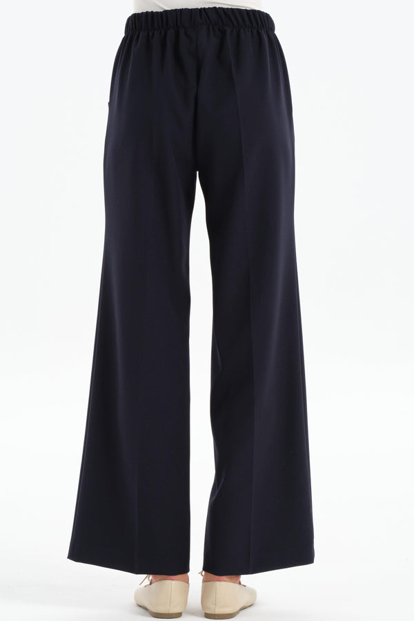 Elastic Waist Culotte Trousers - Navy Blue