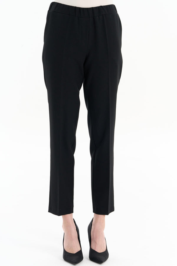 Carrot Trousers with Elastic Waist - Black