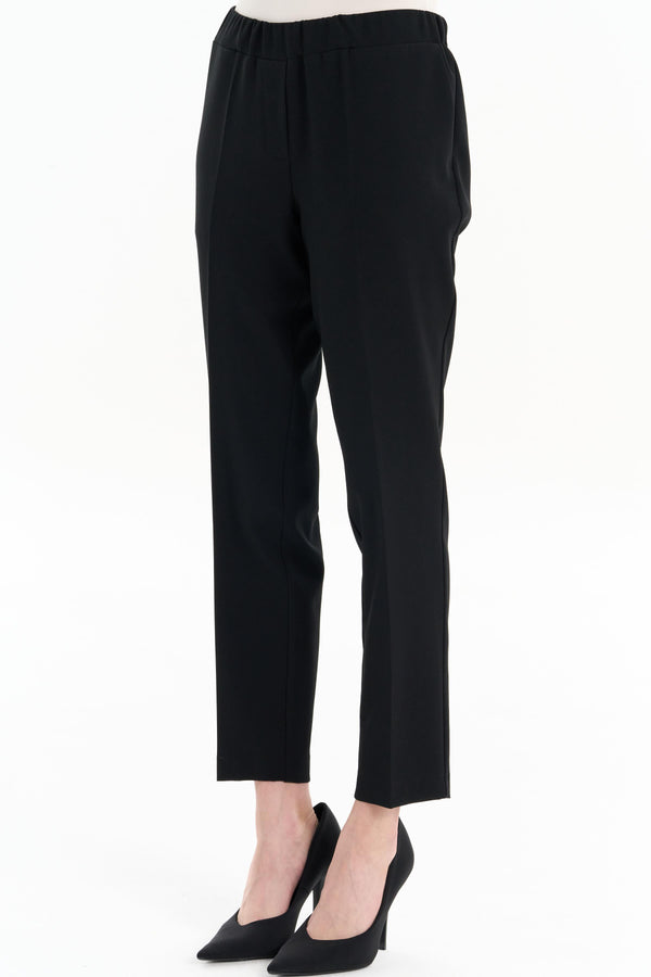 Carrot Trousers with Elastic Waist - Black