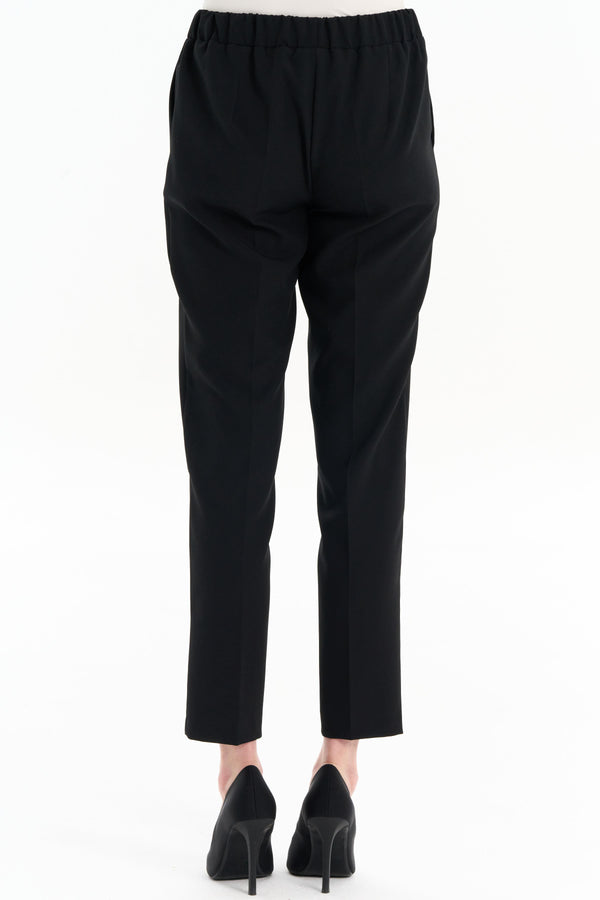 Carrot Trousers with Elastic Waist - Black