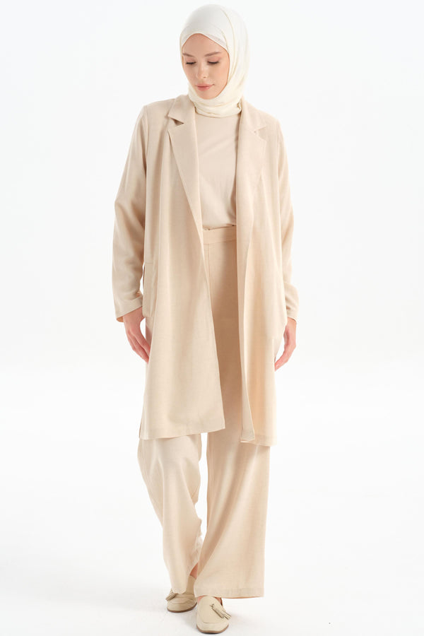 Wide Leg Trousers - Beige