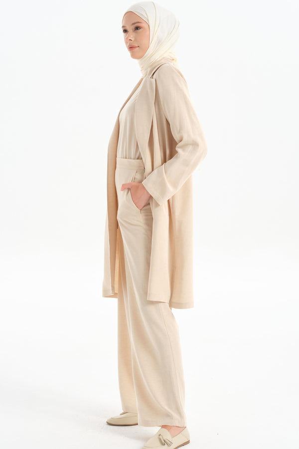 Wide Leg Trousers - Beige