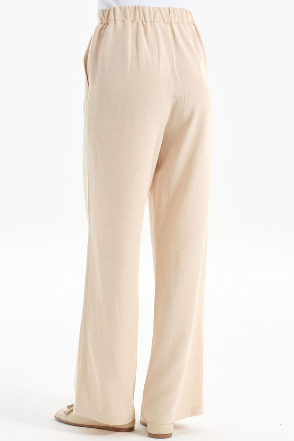 Wide Leg Trousers - Beige