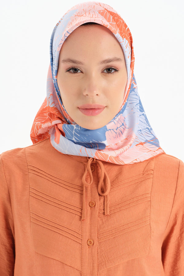 Striped Checkerboard Patterned Scarf - Orange