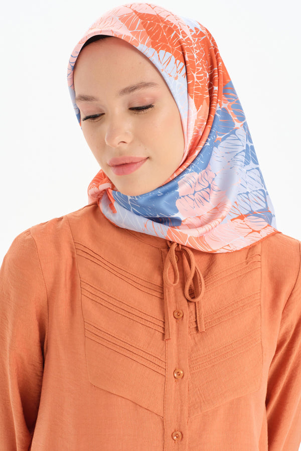 Striped Checkerboard Patterned Scarf - Orange