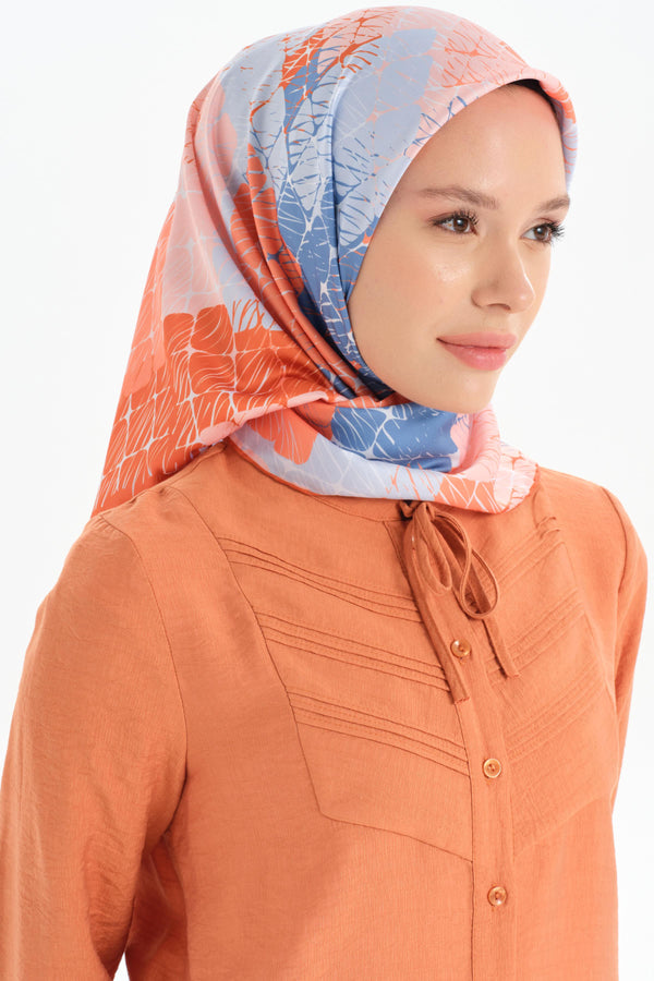 Striped Checkerboard Patterned Scarf - Orange