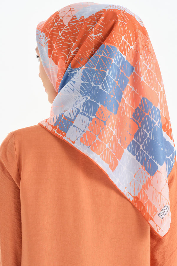 Striped Checkerboard Patterned Scarf - Orange