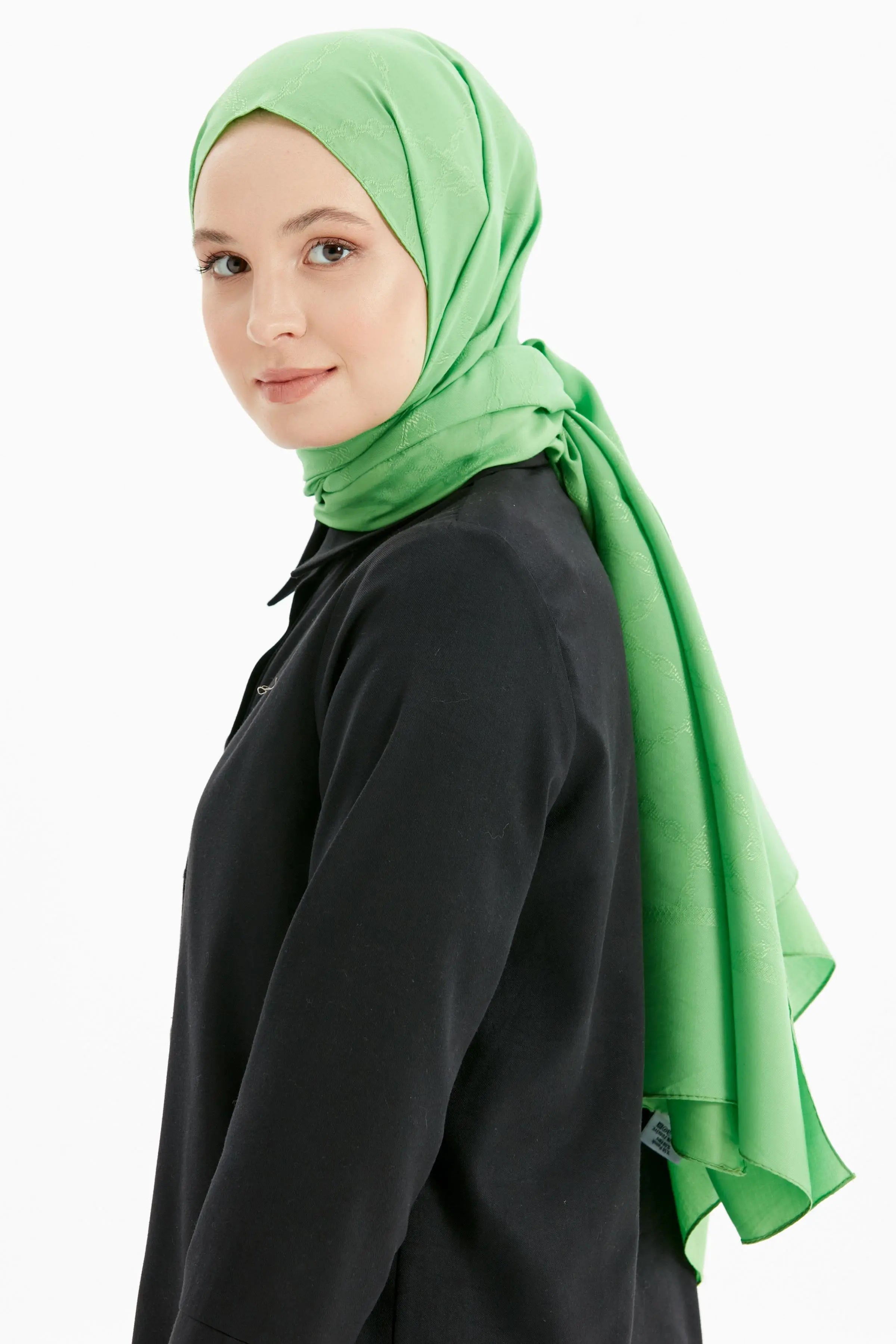 Elegant Zincir Desen Cotton Şal - Benetton Yeşili TUĞBA