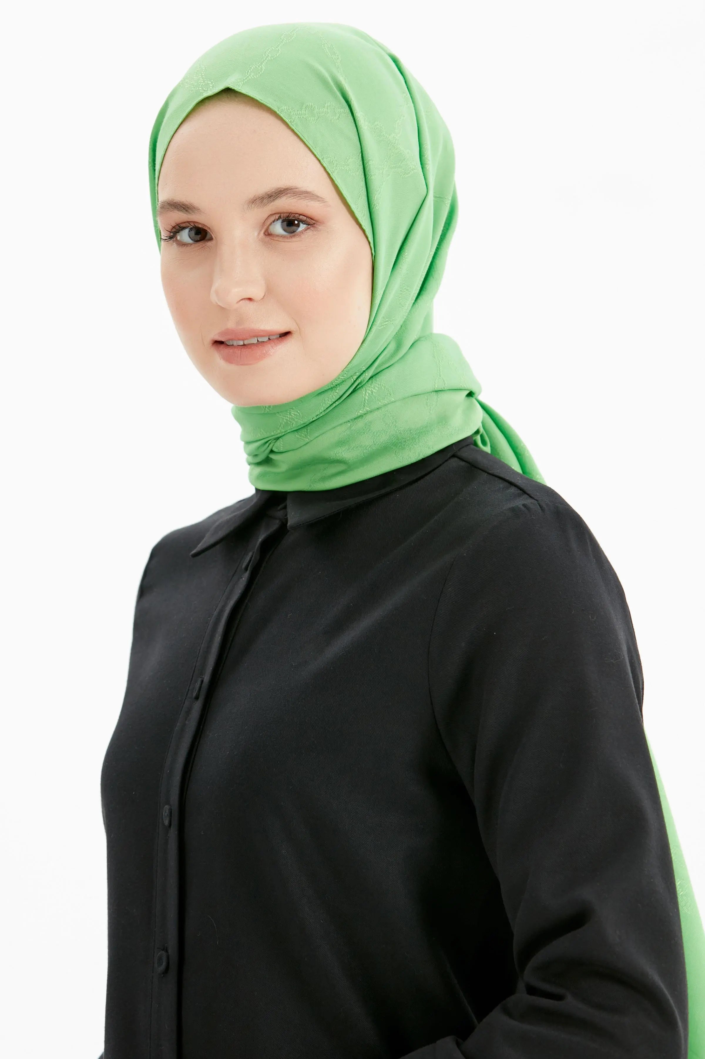 Elegant Zincir Desen Cotton Şal - Benetton Yeşili TUĞBA