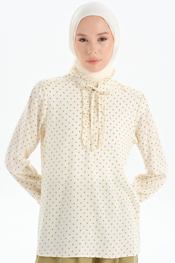 Ruffle Detailed Polka Dot Blouse - Ecru