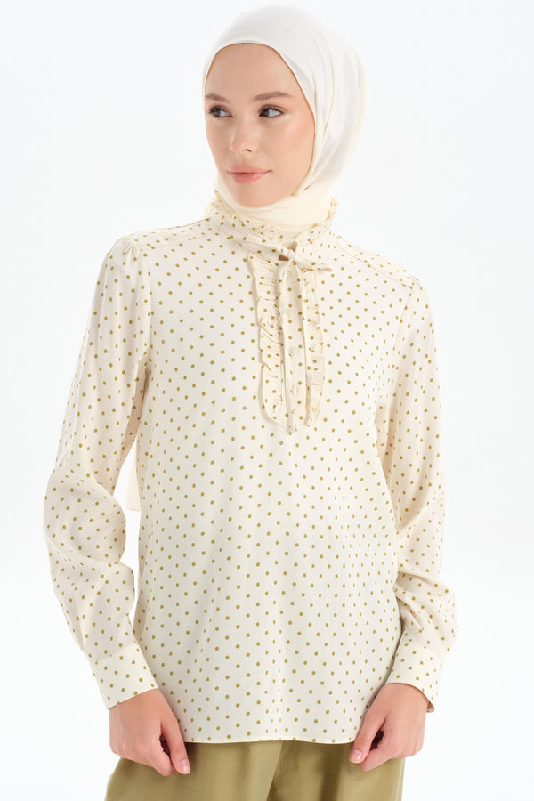 Ruffle Detailed Polka Dot Blouse - Ecru