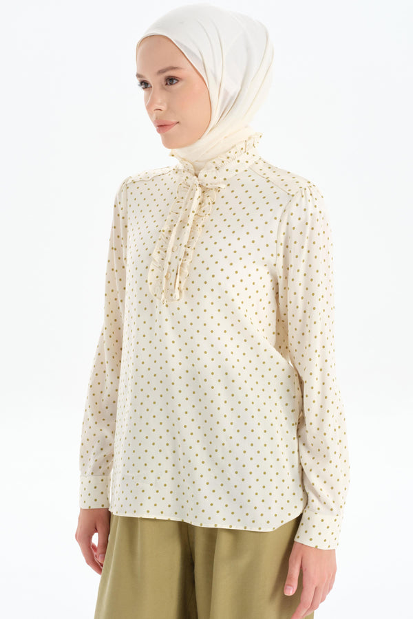 Ruffle Detailed Polka Dot Blouse - Ecru