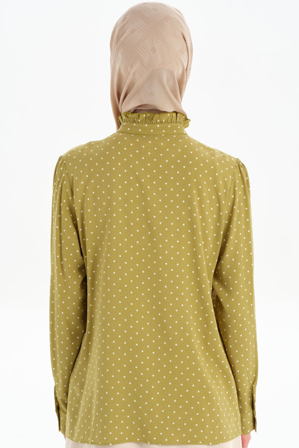 Ruffle Detailed Polka Dot Blouse - Olive