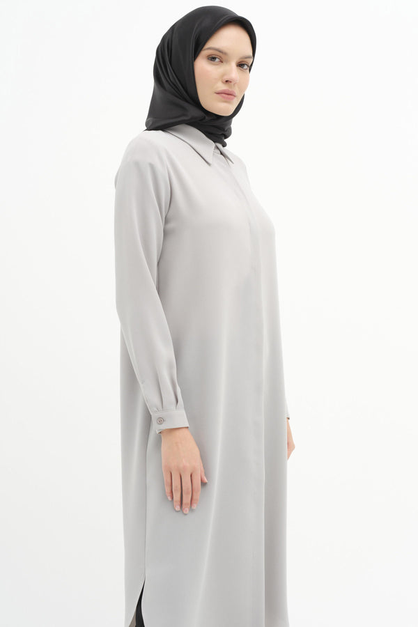 Gizli Patlı Basic Tunik - Gri