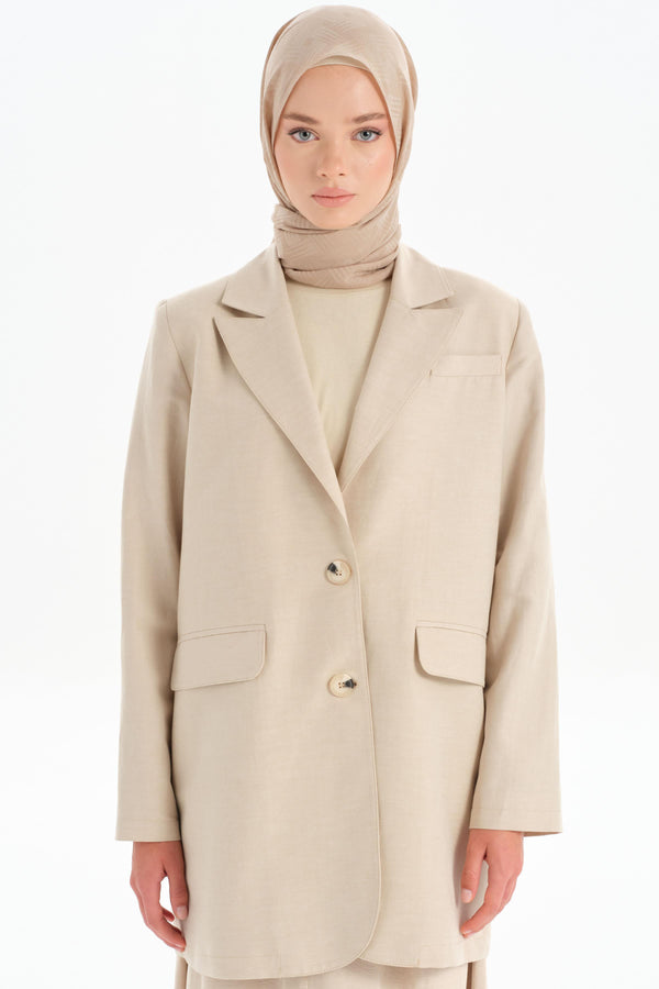 Two Button Blazer Jacket - Beige