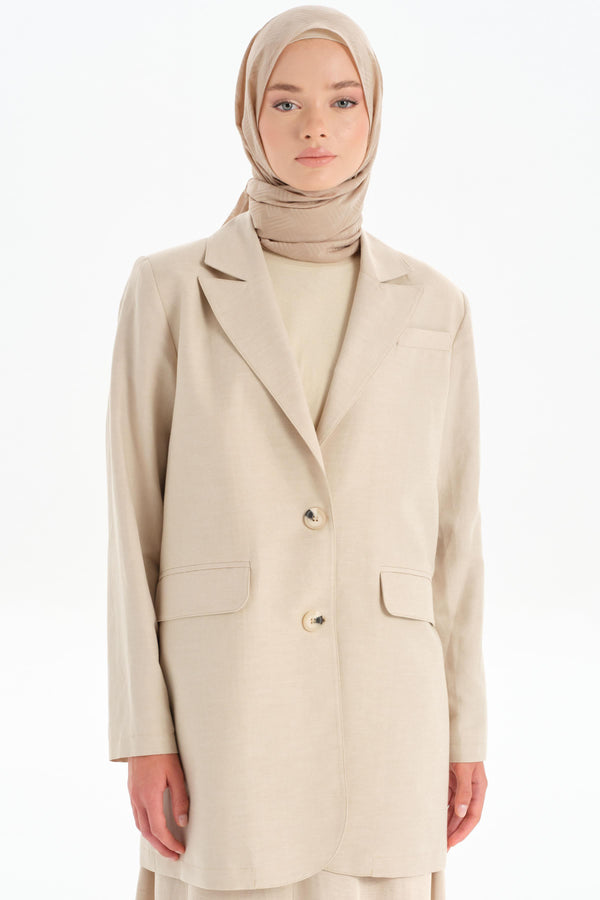 Two Button Blazer Jacket - Beige