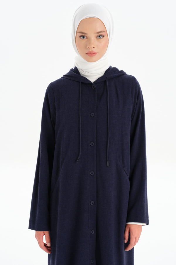 Hooded Slit Detailed Wear-Go - Navy Blue