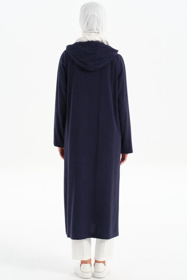 Hooded Slit Detailed Wear-Go - Navy Blue