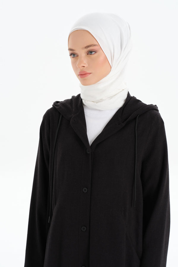 Hooded Slit Detailed Wear-Go - Black