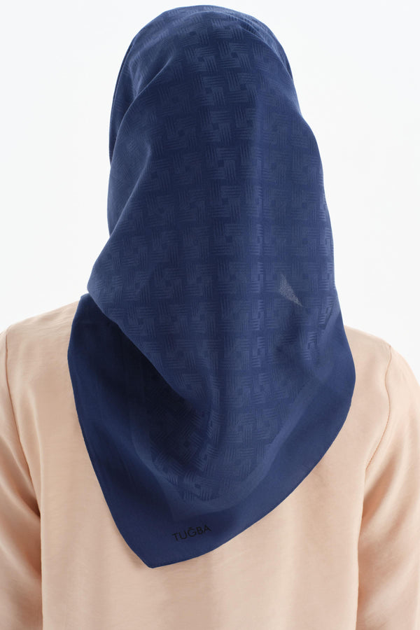 Square Patterned Belle Scarf - Navy Blue