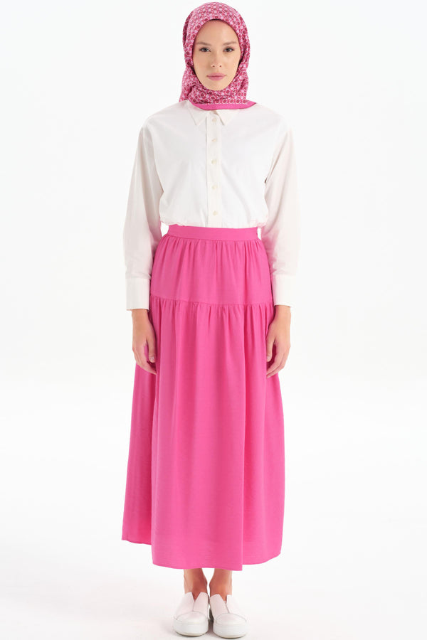 Cut-Out Detailed Gathered Skirt - Fuchsia