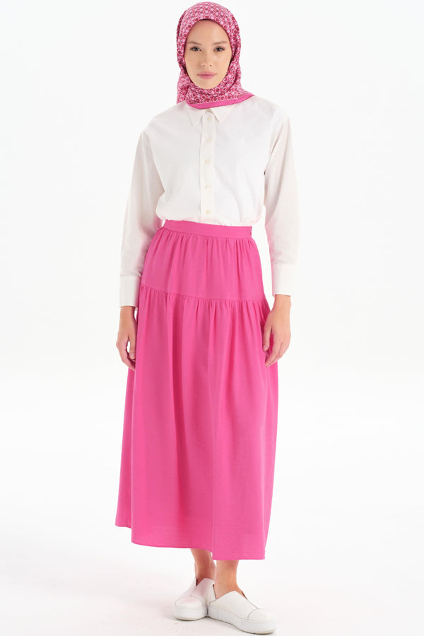 Cut-Out Detailed Gathered Skirt - Fuchsia