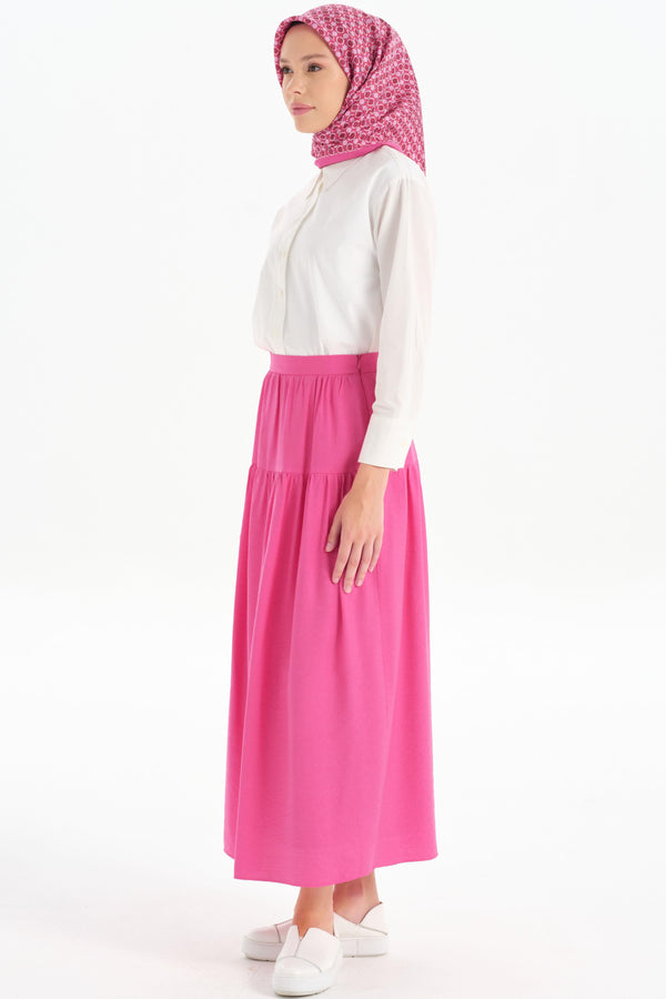 Cut-Out Detailed Gathered Skirt - Fuchsia