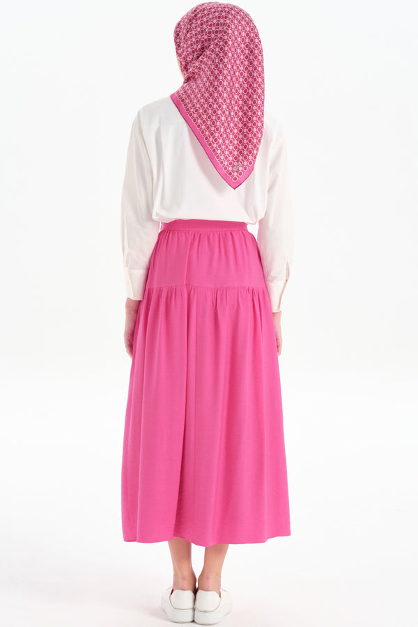 Cut-Out Detailed Gathered Skirt - Fuchsia