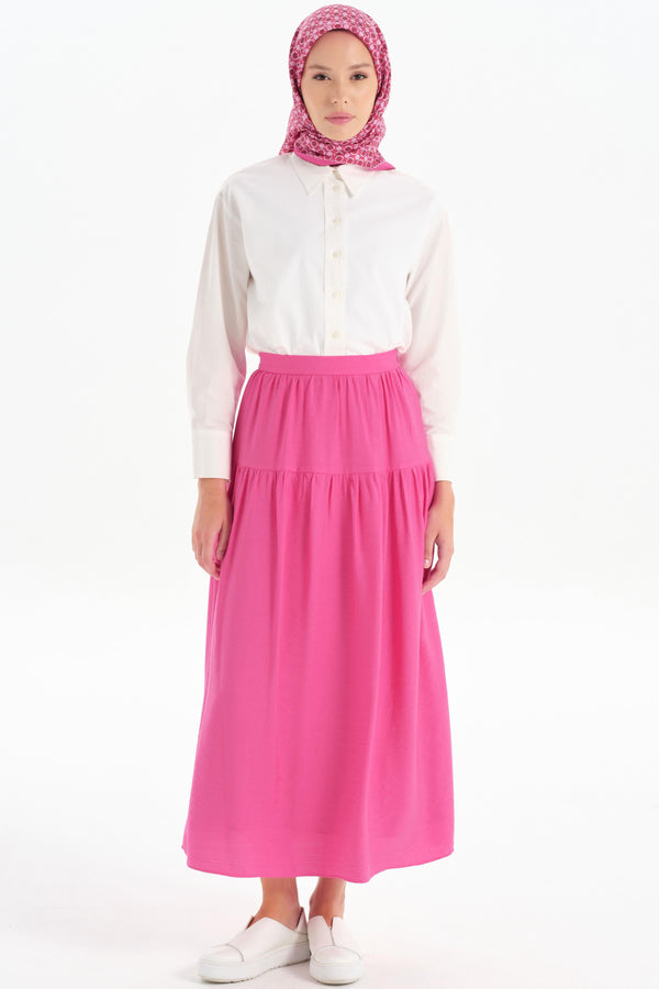 Cut-Out Detailed Gathered Skirt - Fuchsia