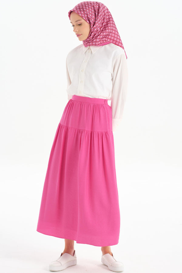 Cut-Out Detailed Gathered Skirt - Fuchsia