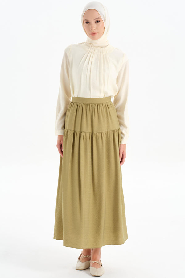 Cut-Out Detailed Pleated Skirt - Olive