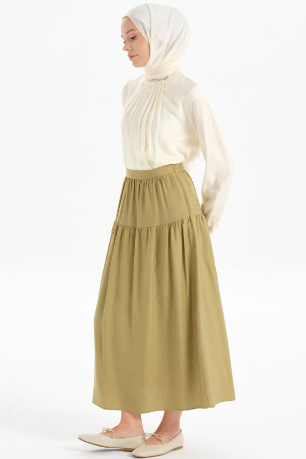 Cut-Out Detailed Pleated Skirt - Olive