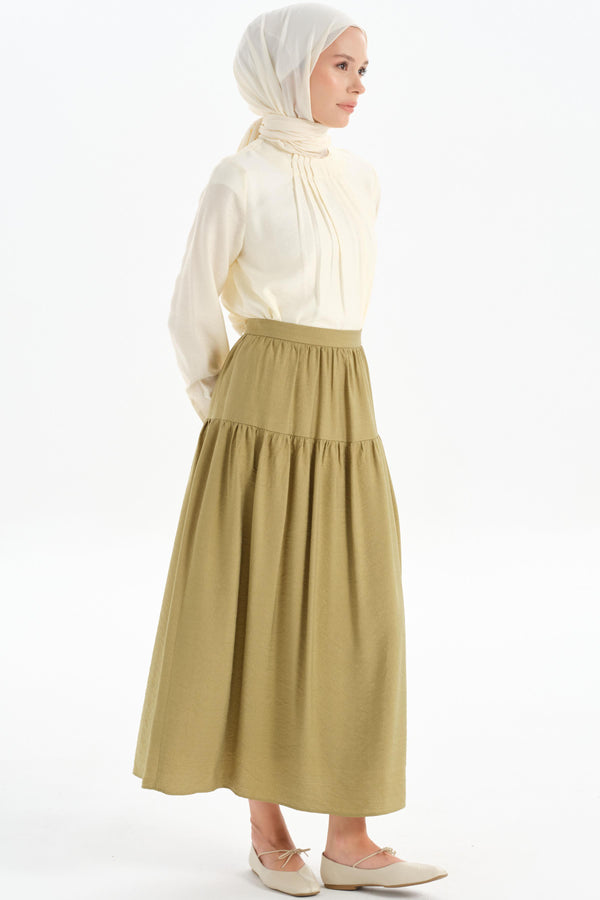 Cut-Out Detailed Pleated Skirt - Olive