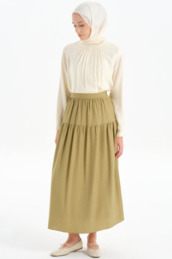 Cut-Out Detailed Pleated Skirt - Olive