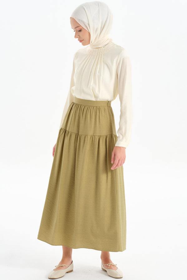 Cut-Out Detailed Pleated Skirt - Olive