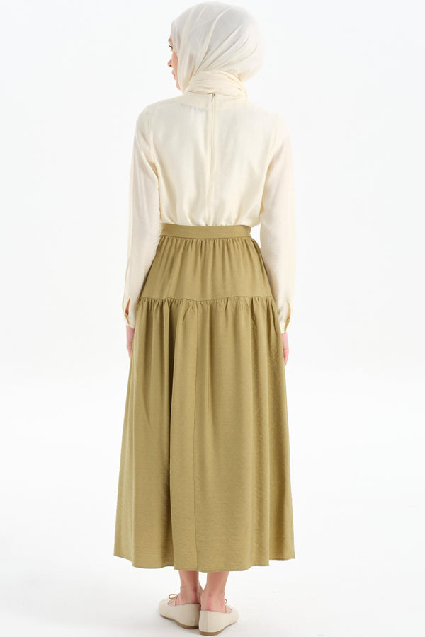 Cut-Out Detailed Pleated Skirt - Olive