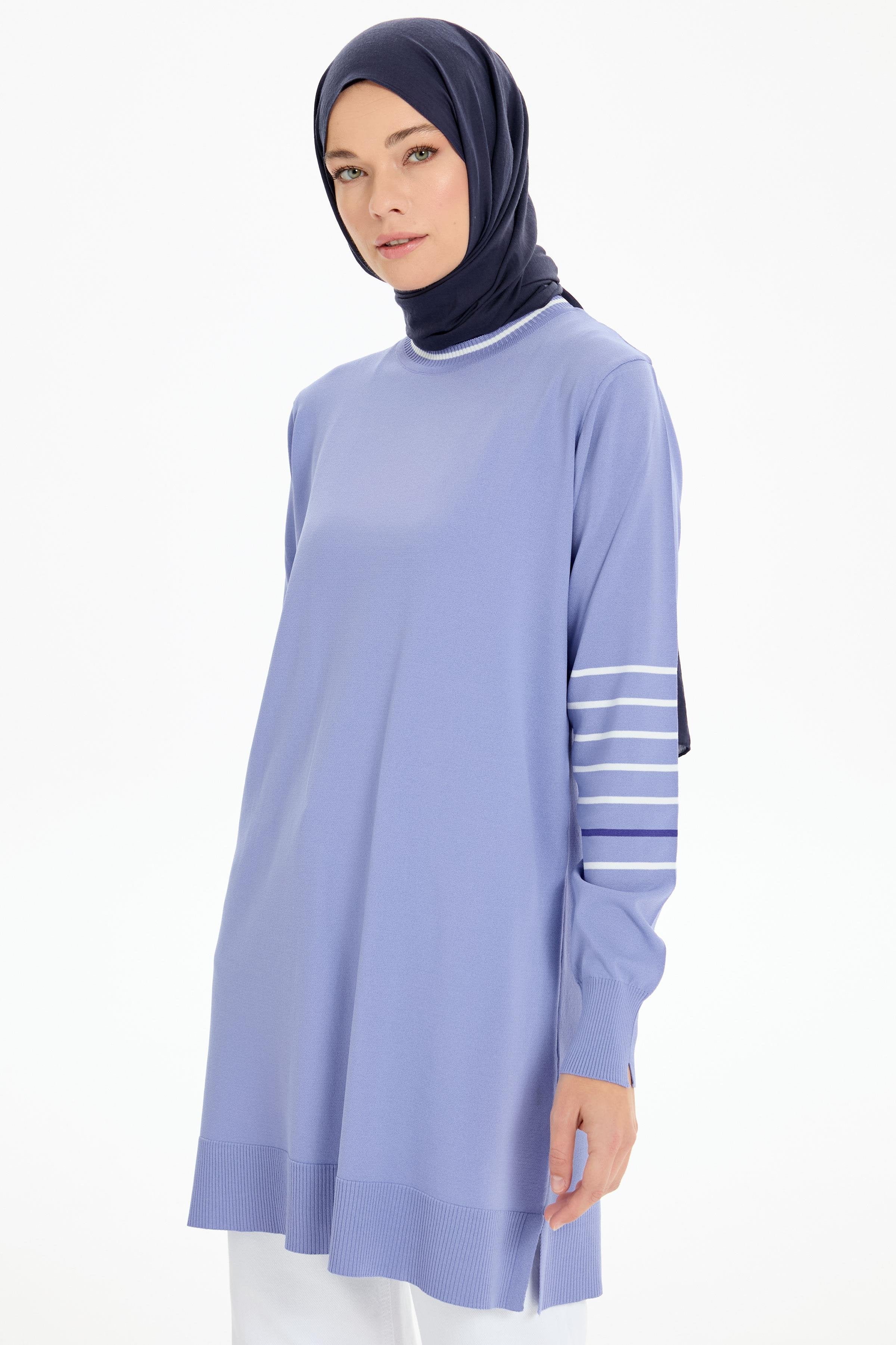 Kolları Çizgili Rayon Tunik - Lila TUĞBA