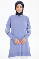 Kolları Çizgili Rayon Tunik - Lila TUĞBA