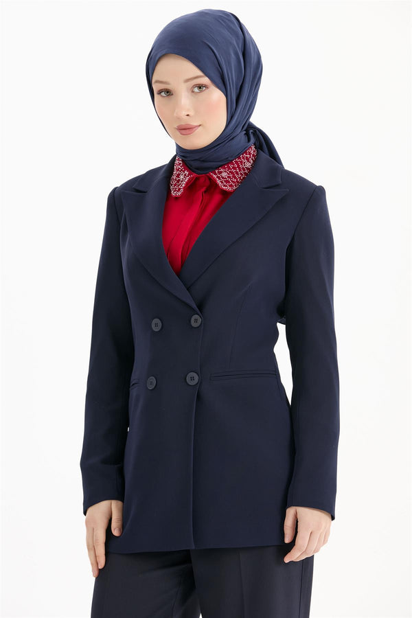 Double Breasted Basic Jacket - Navy Blue