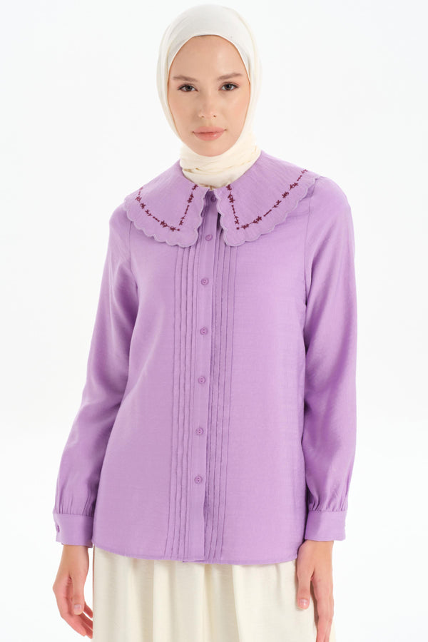 Embroidered Collar Detailed Shirt - Lilac