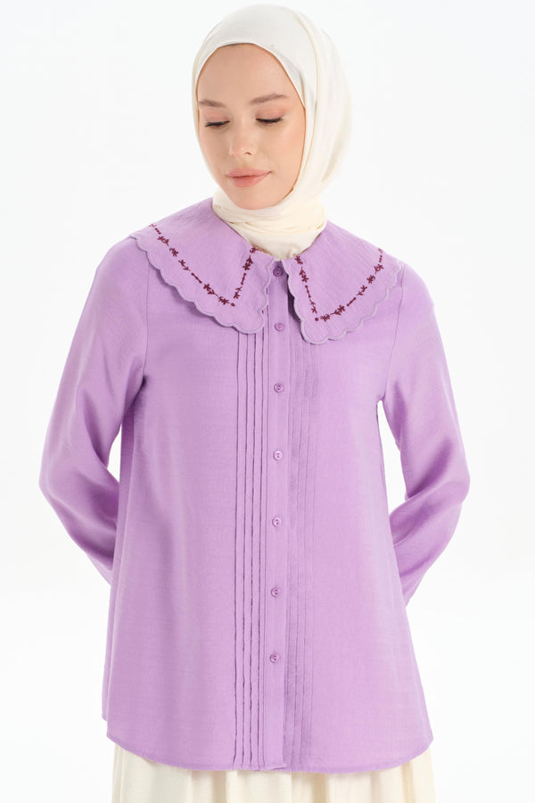 Embroidered Collar Detailed Shirt - Lilac